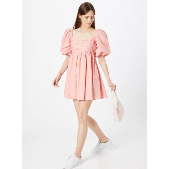 Abercrombie & Fitch Pink Puff Sleeve Babydoll Mini Dress Large Petite Romantic - Picture 5 of 14